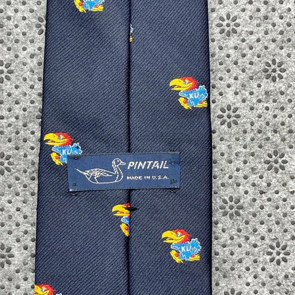 Vintage Pintail Mens University of Kansas Jayhawks Tie Navy Embroidered NCAA USA